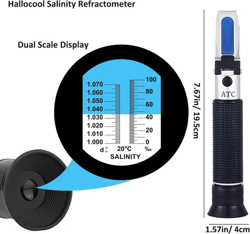 Salinity Refractometer for Aquarium Seawater, Marine Fishkeeping Salinity Tester with Automatic Temperature Compensation