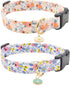 2 PCS Soft Cotton Dog Collar with Cute Flower, Adjustable for Girl Female Small Medium Large Dogs, M (13-18in), Flower-1