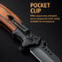 Spring Assisted Tactical Pocket Knife, 3.66" Sharp Blade with Wood Handle, Glass Breaker & Clip for EDC Camping
