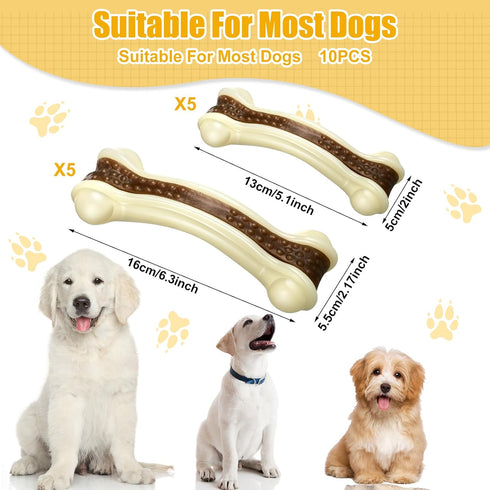 Sosation 10 Pcs Dog Chew Toys for Aggressive Chewers, Tough Puppy Teething Bones for All Breeds