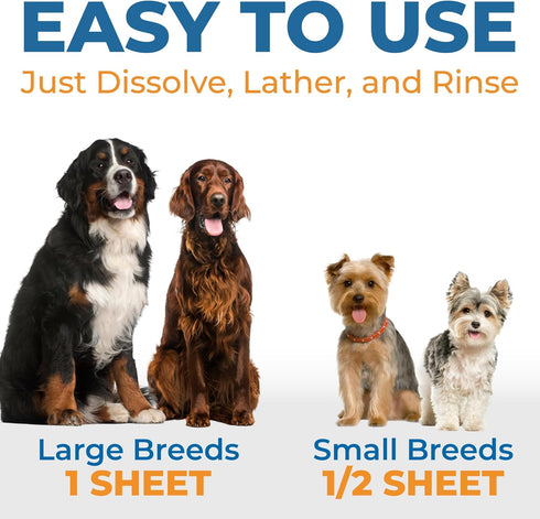 32 Gull Living Washes Dry Shampoo Sheets for Dogs and Puppies - Water Activated Hypoallergenic Dog Shampoo Sheets