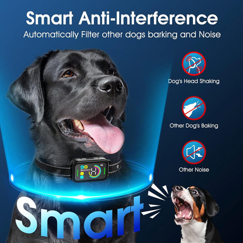 DINJOO Bark Collar for Large Medium Small Dogs, Rechargeable Anti Barking Training Collar with 8 Adjustable Sensitivity