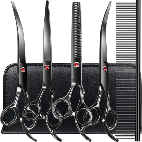 TINMARDA Professional Dog Grooming Scissors Kit Black 6 in 1, Dog Shears for