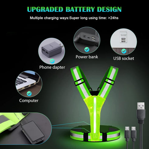 LED Reflective Vest Running Gear, Light Up Rechargeable Safety Night Running Gear for Walking, Running, Cycling