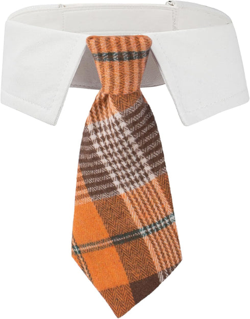 ADOGGYGO Fall Dog Necktie - Pet Tuxedo Collar with Orange Plaid Tie for Medium Dogs