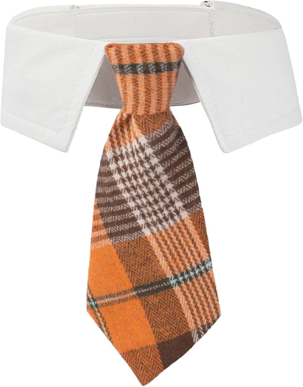 ADOGGYGO Fall Dog Necktie Collar with Orange Plaid Tie for Large Dogs, Pet Tuxedo for Halloween and Thanksgiving