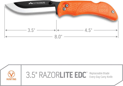 OUTDOOR EDGE RazorBlaze RB-20 Folding Hunting Knife, 3.5" Replaceable Blade, Blaze Orange Handle