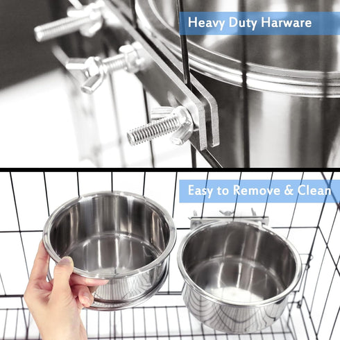 Kennel Water Bowl - 2 Packs No Spill Hanging Cage Crate Bowl for Cat, Small Dog Feeder, 2 Cups / 1 Pint