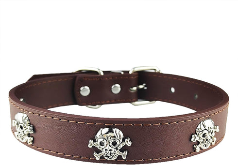 New Skull Dog Collar, Skeleton Design Pet Collar for Dogs and Cats, Brown Medium, Fits Neck Girth 11.5" to 13.5"