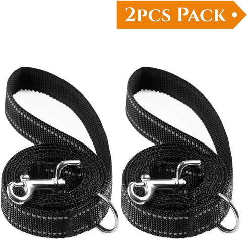 2-Pack Reflective Dog Leash 6ft - Nylon Dog Leashes for Small Dogs, Medium Dogs, Large Dogs, Puppy, Cats - 6ft Training Leash with D Ring (Black, 1" X 6FT(2-Pack))