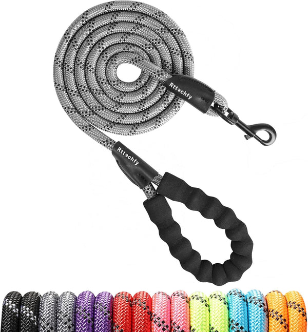 Dog Leash Heavy Duty - 2/4/5/6/8/10 Foot Rope Leash with Comfortable Padded Handle and Reflective (1/2" x10 FT, Grey)