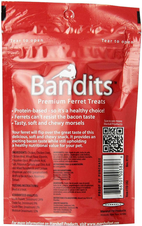 Marshall Bandits Ferret Treat Meaty Bacon, 1.875lbs (10 x 3oz)