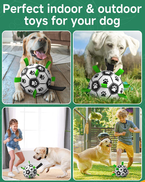 QDAN Dog Toys Soccer Ball with Straps - 10 Inch Durable Herding Ball for Extra Large Dogs, Outdoor Water Toy, Birthday