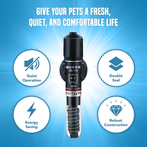 JOR Submersible Betta Heater with Sticker Thermometer for Aquarium & Frog Terrarium, Homebrewing, Aquaponics & Seed Germination (25 Watts)