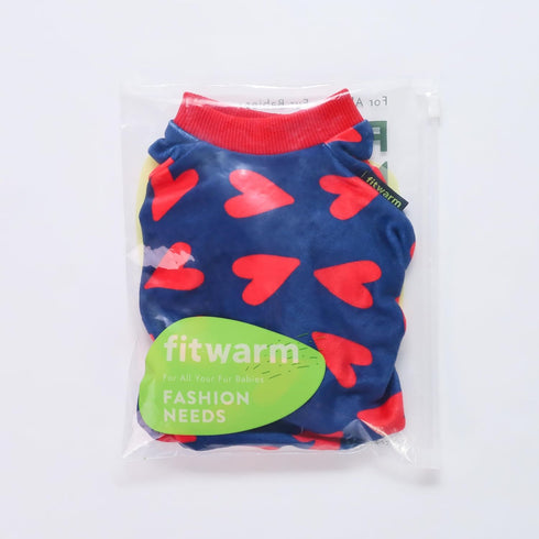 Fitwarm Valentines Day Sweet Hearts Dog Pajamas, Lightweight Velvet Pet Jumpsuit for Small Dogs, Dark Blue, Red, Medium