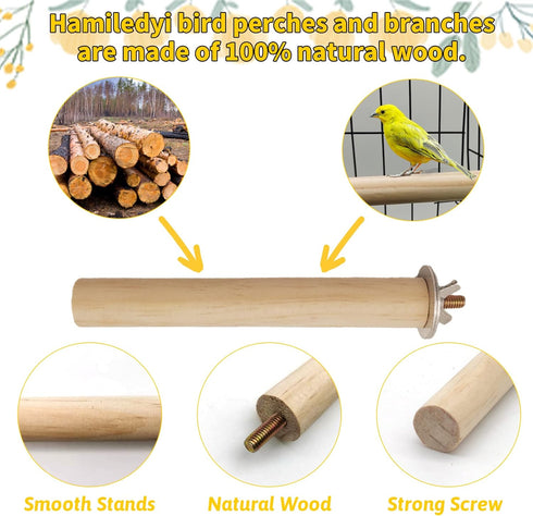 Hamiledyi Bird Perch for Cage, 5 Piece Set Natural Wood Perch for Small and Medium Birds