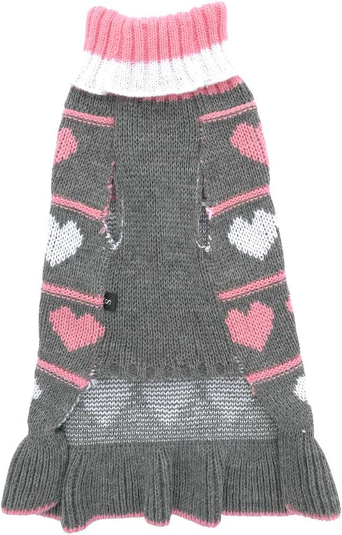 Jecikelon Pet Dog Long Sweater Dress, Knitwear Turtleneck Pullover for Winter Puppy (Grey Heart, X-Small)