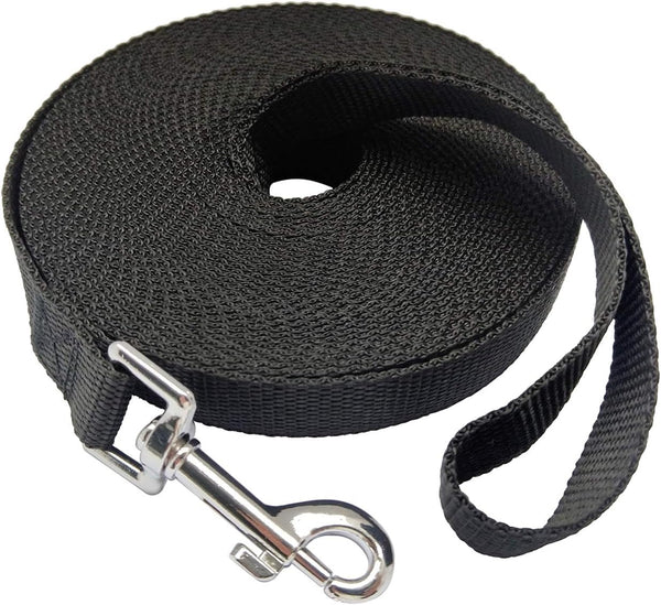 Nylon Training Dog Leash for Small Medium Large Dogs, 30ft Long Leash for Obedience Recall Training, Camping (Black)