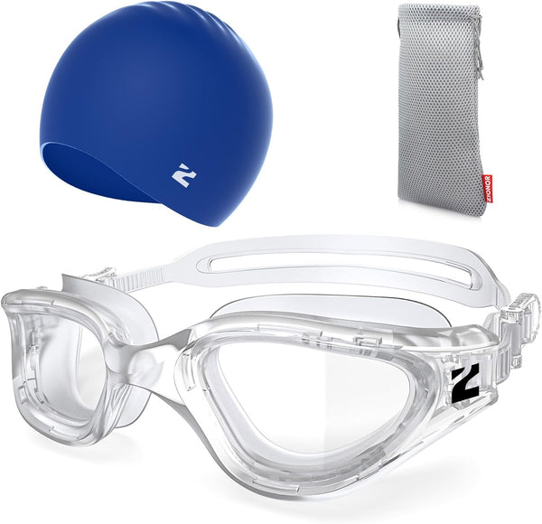ZIONOR G1 Lite Swim Goggles with Swim Cap, Comfortable Anti-fog Set for Adult Men Women