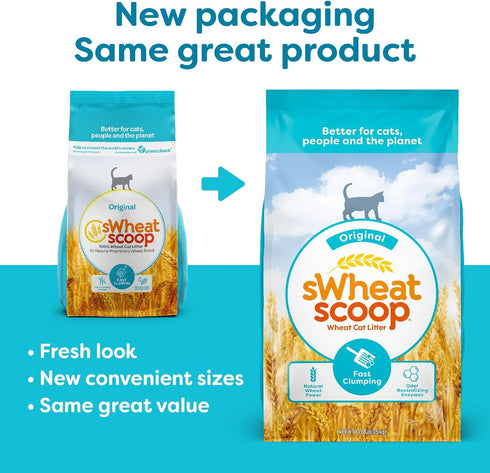 Natural Wheat Cat Litter, 14 Pound Bag, Original, Fast Clumping with Odor Neutralizing Enzymes
