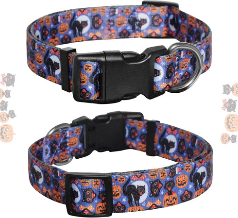 Halloween Dog Collar with Detachable Bandana, Premium Durable Fabric Halloween Pumpkin Dog Collar Set for Boy and Girl Dogs, Adjustable Soft Pet Collar for Small Medium Large Dogs