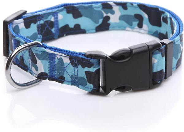 TAIDA Dog Collar - Nylon Camouflage Adjustable Collar, 1 Inch Wide, for Large Medium Dog (Blue)
