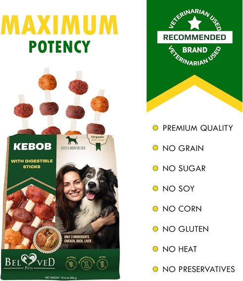Beloved Pets Kabobs Dog Treats, Duck & Chicken, All Natural, Rawhide-Free & Grain-Free Chews for Large & Small Dogs