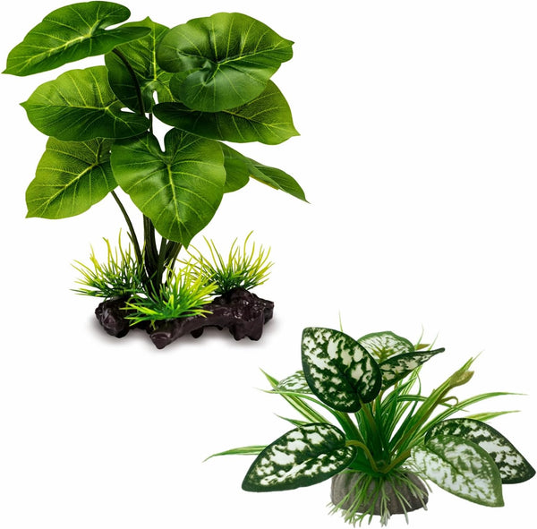 Reptile Artificial Plants, Terrarium Decorations for Aquarium Fish Tank, Amphibian Habitat Accessories, 2pcs