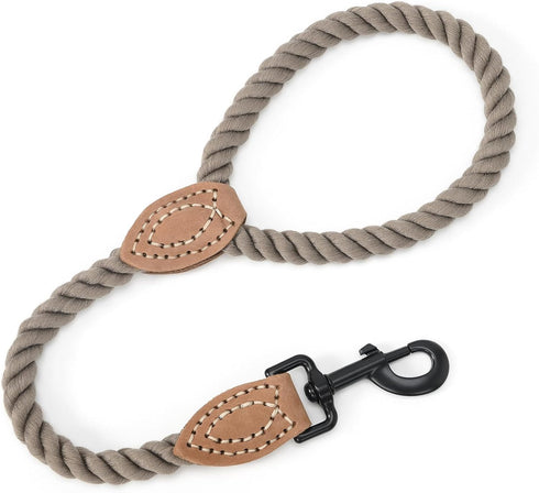 Mile High Life Short Dog Leash - Braided Cotton Rope with Leather Tailor Tip, 18 Inch Heavy Duty Metal Clasp Wedding