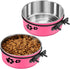 2 Pack Mountable Stainless Steel Kennel Bowls for Dogs, No Spill Hanging Water Bowls with Clamp Holder (Hot Pink)