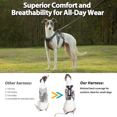 No Escape Dog Harness, Reflective Escape Proof Harness with Padded Handle for Large Dogs, Black, L