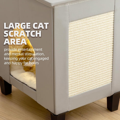 NUROMY Cat House for Indoor Cats Condo,Cat Furniture with Large Area Scratch PadLeather Cat Bed Side Table & Nightstand
