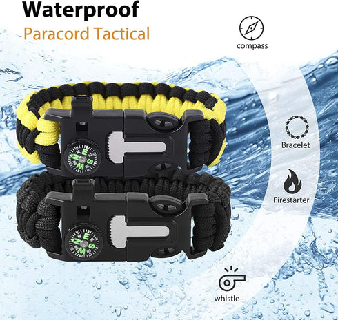 Survival Bracelets for Men - Paracord Tactical 5-in-1 Camping Gear Kit with 12-ft Detachable Parachute Rope, Fire