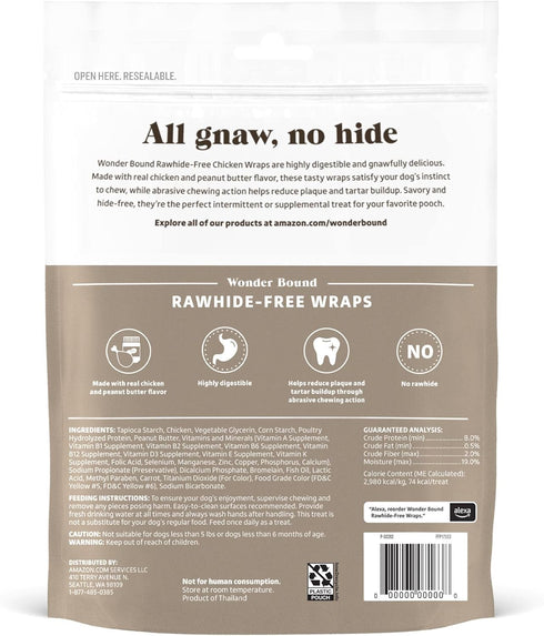 Amazon Brand - Wonder Bound Chicken Wrapped Medium Sticks, Peanut Butter Flavor - 8 Count - Rawhide-Free Dog Treats, Dental Health Chews for Plaque & Tartar Control, Easy to Digest, Long-Lasting