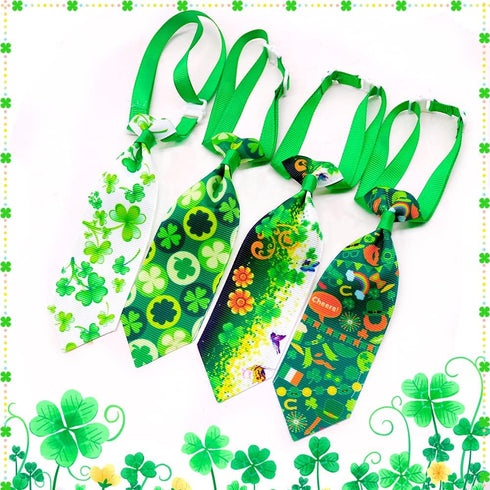 32pcs St. Patrick's Day Dog Collar Bows Ties, Adjustable Holiday Green Basic Dog Collars, Bulk Clover Lucky Pattern