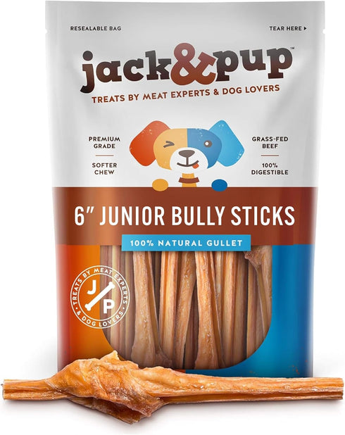 Jack&Pup Bladder Bully Sticks for Small Dogs - 6 Inch Baby Bully Stick Chew, Premium Grade All Natural Treats (10 Pack)