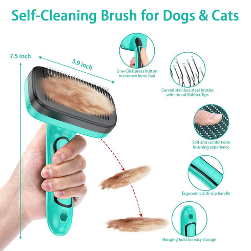 5 PCS Self Cleaning Slicker Brush & Pet Grooming Rake & Bath Brush & Nail Clippers & Pet Comb for Dogs