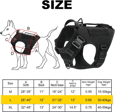 Tactical Dog Harness for Medium and Large Dogs - No Pull Adjustable Vest for Training, Hunting, Walking, Military with