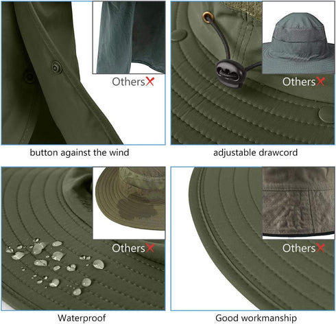 UPF 50+ Wide Brim Sun Protection Fishing Hat with Face & Neck Flap