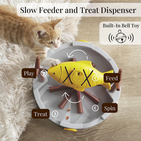 PetPals Cat Slow Feeder, Treat Dispenser - Interactive Cat Puzzle Toy for Small Pets & Kittens, Mental Stimulation Pet