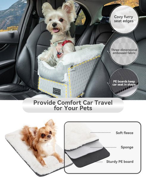 8 Lbs PETSFIT Dog Car Seats for Small Dogs with Safe Protection Hooks, Small Dog Car Seat with Upgraded Safety Tethers