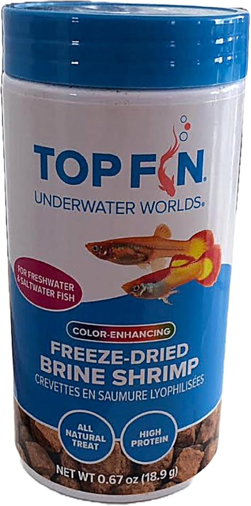 Top Fin 1-0.67 oz (18.9g) Treat Color-Enhancing Freeze-Dried Brine Shrimp All Natural Treat, High Protein. Bottle