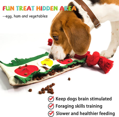 Dog Puzzle Snuffle Mat Toys, Squeaky Crinkle Treat Dispensing Tug Toy for Small Medium Large Dogs, Slow Feeder for