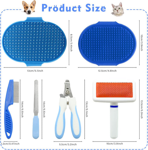 Trimmer 6 Set Chinchilla Pet Grooming Kit with Slicker Brush Bath Massage Glove Brush Pet Shedding Comb Nail Clipper