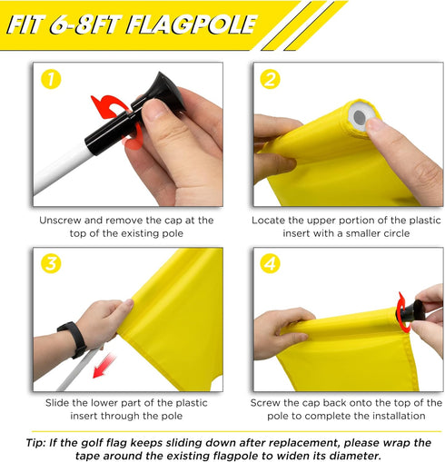 KINGTOP Golf Flag - 20x14 Inch Plain Yellow, 420D Nylon, Tube Inserted Standard Putting Green Flags, 3-Pack