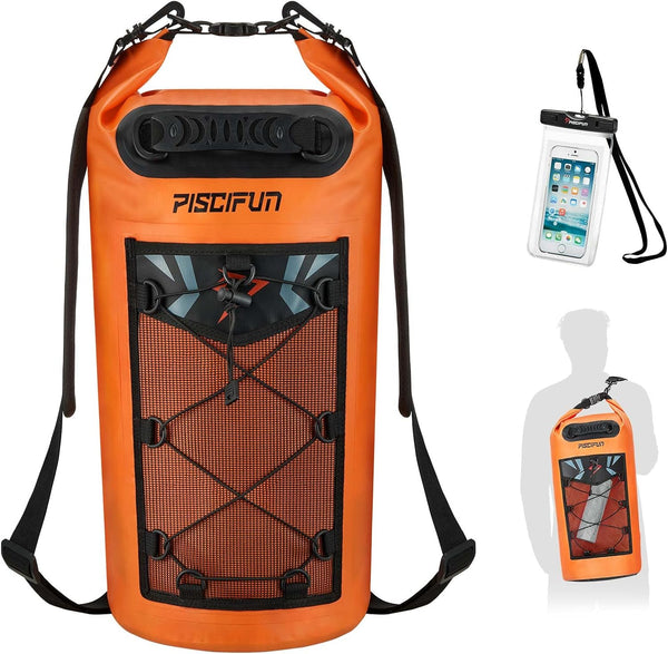 Piscifun Waterproof Dry Bags, Floating Backpack 5L/10L/20L/30L/40L with Waterproof Phone Case for Kayaking, Fishing