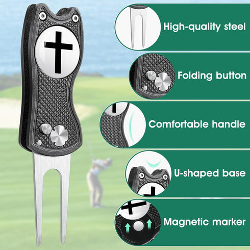 Golf Divot Repair Tool with Magnetic Ball Marker - Stainless Steel Foldable Divot Tool & Golf Divot Tool Featuring