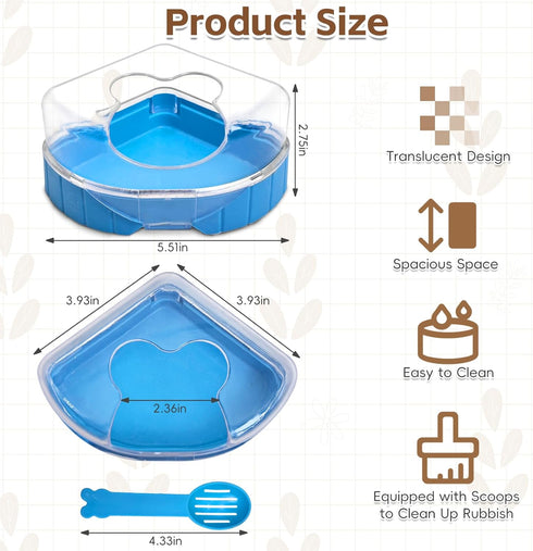 PINVNBY Hamster Bathroom Gerbil Plastic Sand Dry Bath Container, Small Animal Sauna Toilet with Scoop