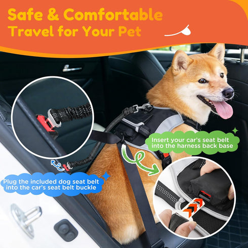 PartsBling Dog Car Harness, Dog Seat Belt Harness for Car, No Pull Adjustable Dog Harness with Seat Belt Attachment