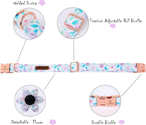 Lionheart Glory Purple Dog Collar with Flower, Adjustable Floral Pattern for X-Large Dogs